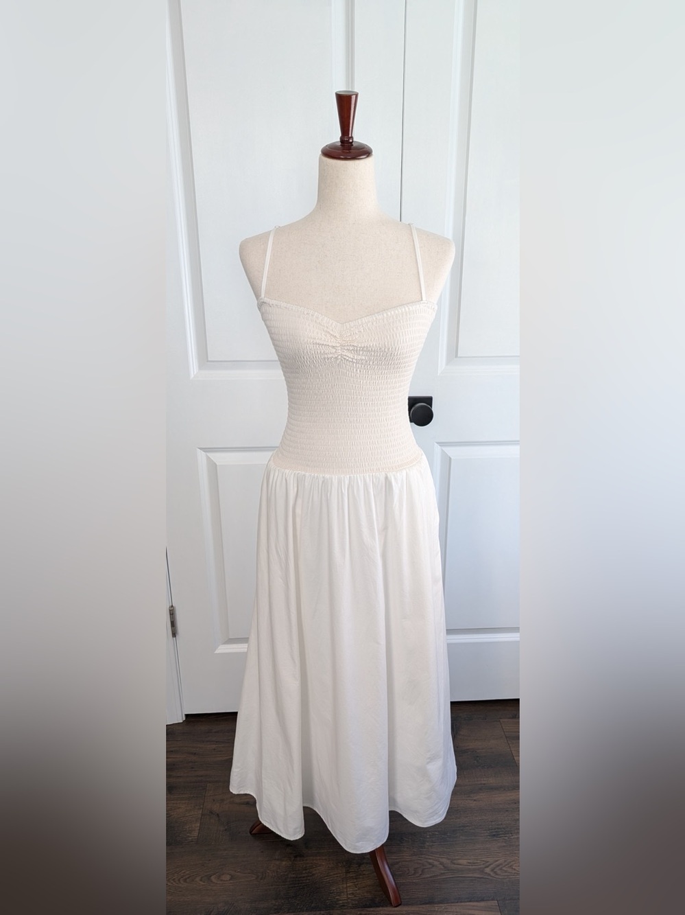 Reformation Nellie Knit Dress Sweetheart Neckline Smocked Pockets White Sz Small